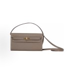 HERMES Kelly To Go gold buckle crossbody wallet for regular women, 18 Etoupe Elephant grey